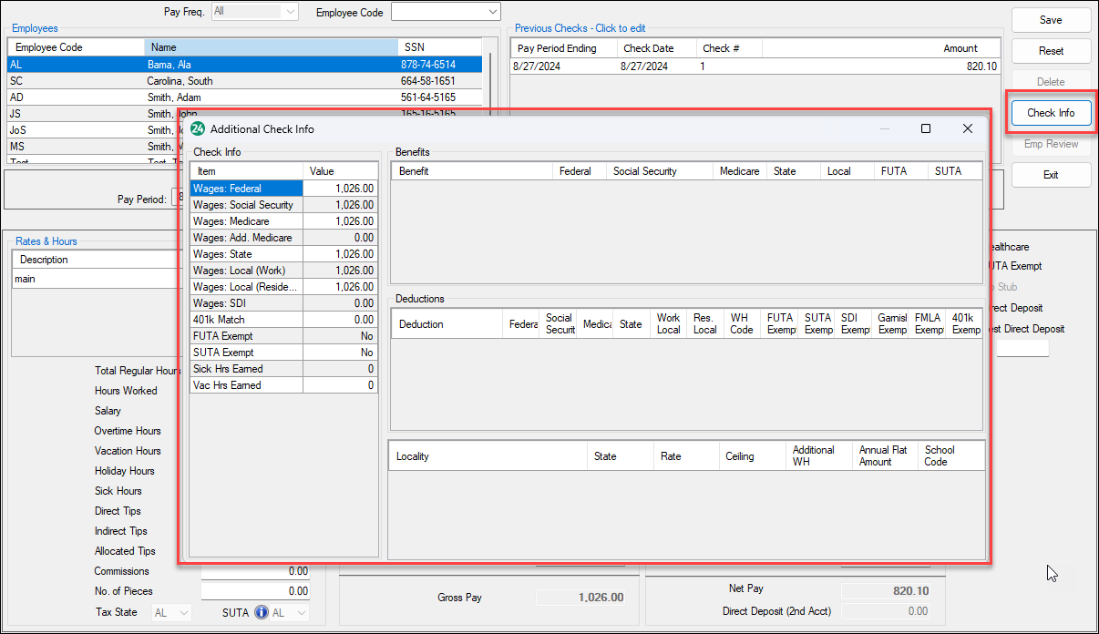 Additional check information